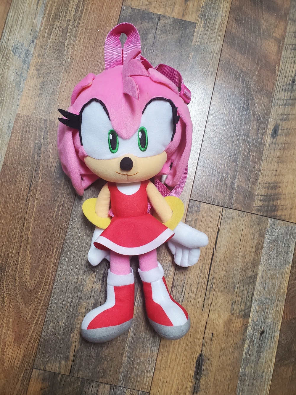 Pink Plush Amy Rose Character Backpack for Kids with Red Dress